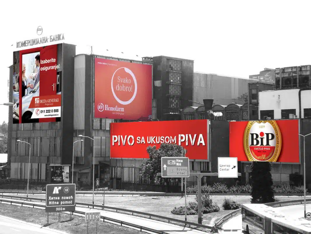 Spoljašnje brendiranje - Fasadna grafika - Brendiranje objekata - megabord - bilbord - štampa na baneru - štampa na ciradnom platnu - brendiranje zgrade - štampa na zgradi - reklama preko zgrade - Megabord - Bigboard - brendiranje zgrada - baner - BIP zgrada - beogradska industrija piva - mostarska petlja- cerada - stampa na ceradi - stampa na pvc baneru